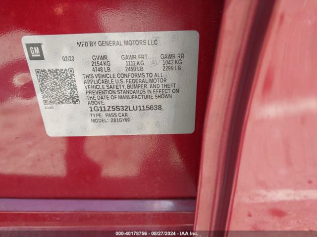 1G11Z5S32LU115638 Chevrolet Impala Fwd Lt