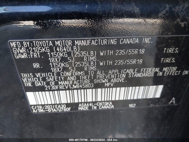 Toyota Rav4 Limited 2018 2T3DFREV1JW845803 Image 9