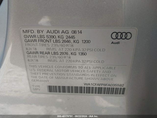 WA1CFAFP8FA035582 Audi Q5 2.0t Premium