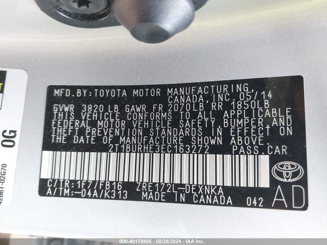 Toyota COROLLA LE 2014 2T1BURHE3EC163272 Image 9