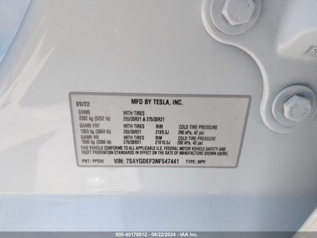 7SAYGDEF3NF547441 Tesla Model Y Performance Dual Motor All-wheel Drive