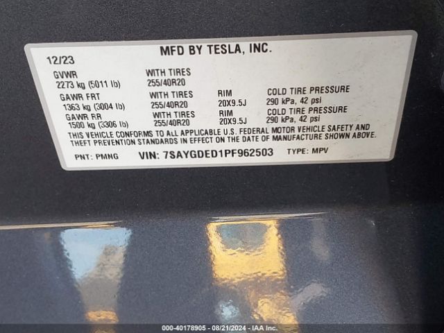 7SAYGDED1PF962503 Tesla Model Y Rwd