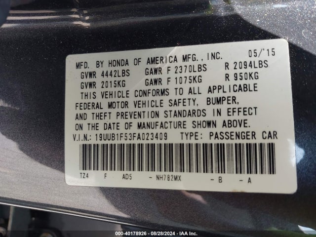 19UUB1F53FA023409 Acura TLX TECH