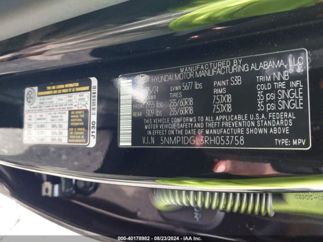 5NMP1DGL3RH053758 Hyundai Santa Fe Se