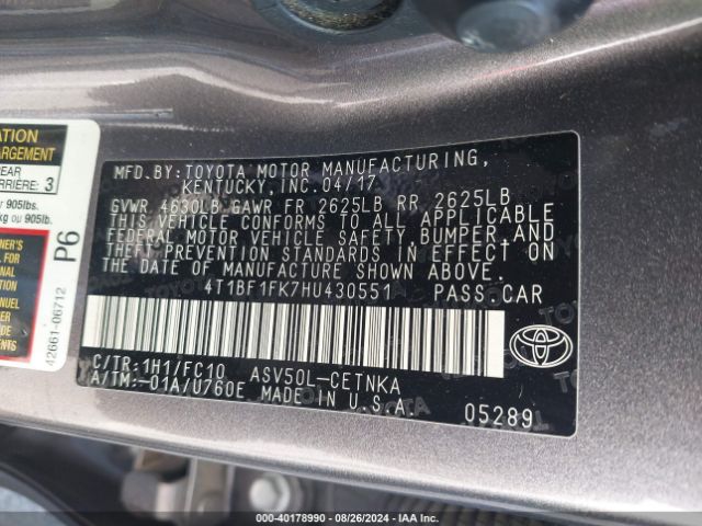 4T1BF1FK7HU430551 Toyota CAMRY LE