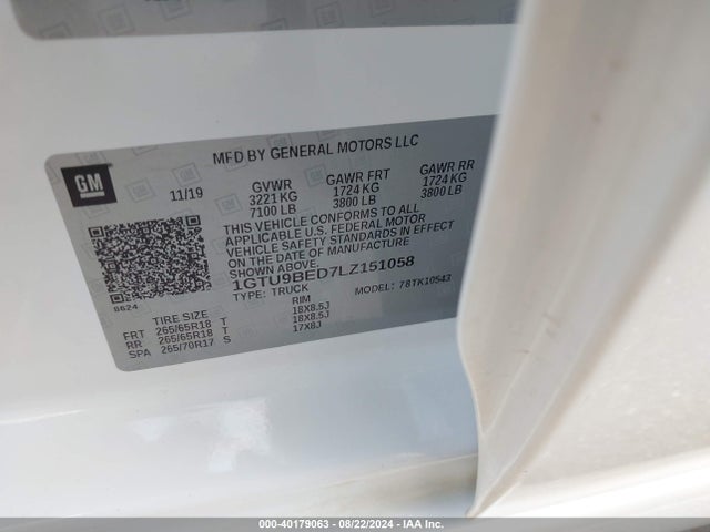 GMC Sierra 1500 4wd  Short Box Sle 2020 1GTU9BED7LZ151058 Image 9