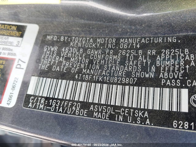 Toyota CAMRY SE 2014 4T1BF1FK1EU829807 Image 9