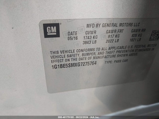 Chevrolet Cruze Lt Auto 2016 1G1BE5SMXG7275764 Image 9