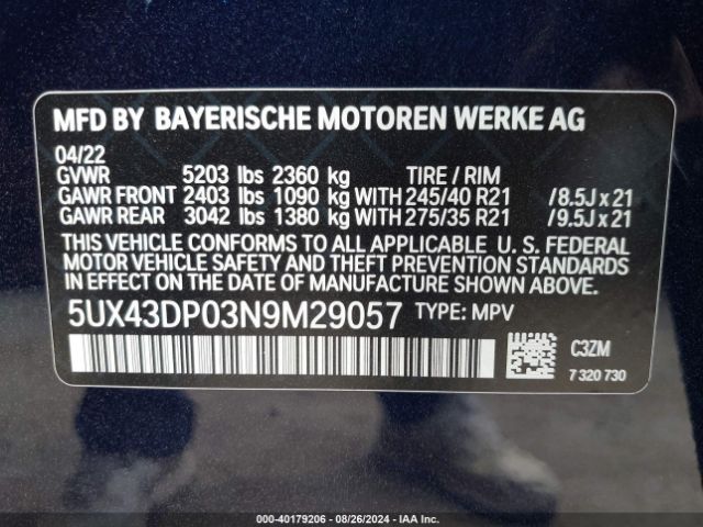 2022 BMW X3 5UX43DP03N9M29057 Photo 8