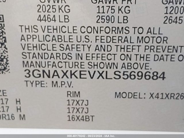 3GNAXKEVXLS569684 Chevrolet Equinox Fwd Lt 1.5l Turbo
