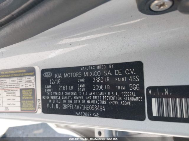 3KPFL4A71HE098494 KIA FORTE LX