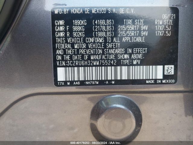 3CZRU6H32MM755242 Honda Hr-v Awd Lx