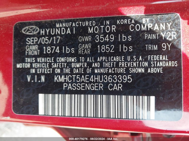 Hyundai ACCENT SE 2017 KMHCT5AE4HU363395 Image 9