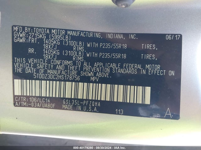 Toyota Sienna Xle 7 Passenger 2017 5TDDZ3DC2HS178756 Image 9