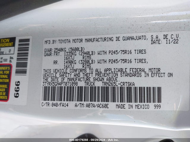 Toyota Tacoma Sr 2023 3TYRX5GN4PT071098 Image 9