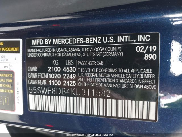 55SWF8DB4KU311582 Mercedes-Benz C 300