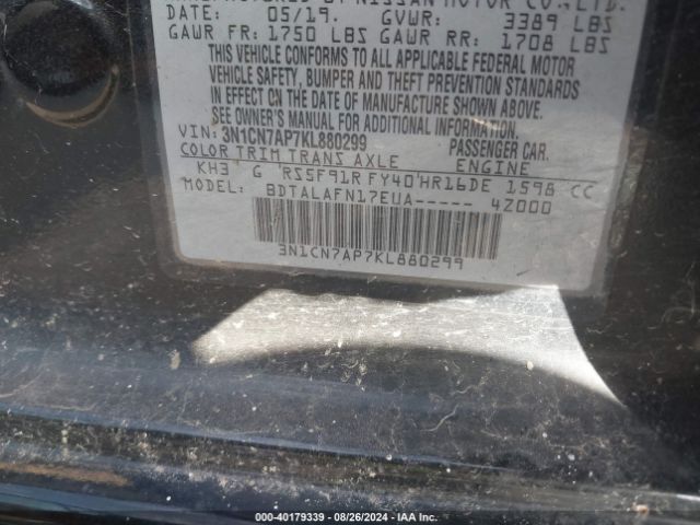 3N1CN7AP7KL880299 Nissan Versa 1.6 S
