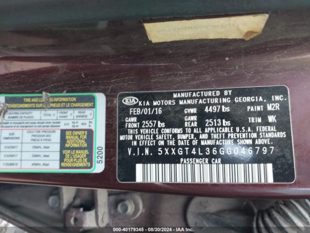 5XXGT4L36GG046797 KIA Optima Lx