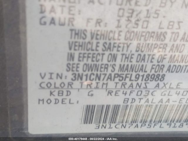 3N1CN7AP5FL918988 Nissan Versa 1.6 S
