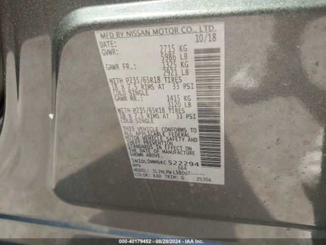 5N1DL0MM6KC522294 Infiniti QX60 PURE