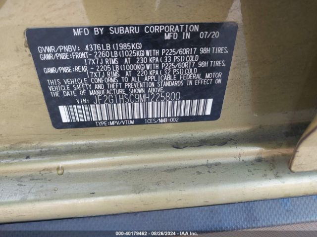 JF2GTHSC9MH225800 Subaru Crosstrek Sport