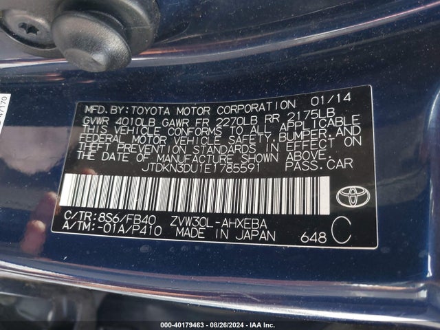 Toyota Prius Two 2014 JTDKN3DU1E1785591 Image 9