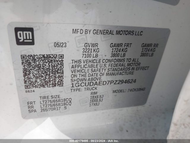 1GCUDAED7PZ294624 Chevrolet Silverado 1500 4wd  Short Bed Wt