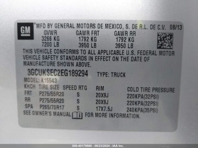 3GCUKSEC2EG189294 Chevrolet Silverado 1500 1lz