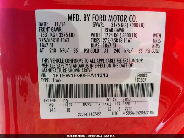 Ford F-150 Xlt 2015 1FTEW1EG0FFA11313 Image 9