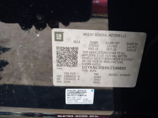 1GYKNCRSXKZ149850 Cadillac XT5 LUXURY