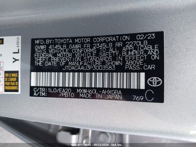 Toyota PRIUS XLE 2023 JTDACAAU3P3003583 Image 9