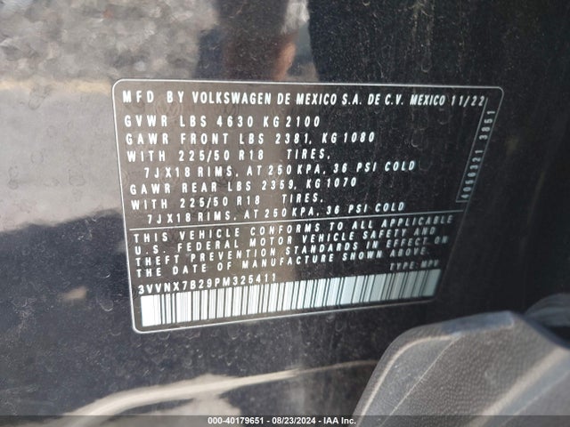 3VVNX7B29PM325411 Volkswagen Taos 1.5t Se