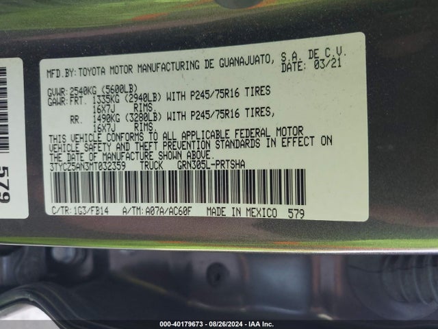 3TYCZ5AN3MT032359 Toyota Tacoma Sr V6