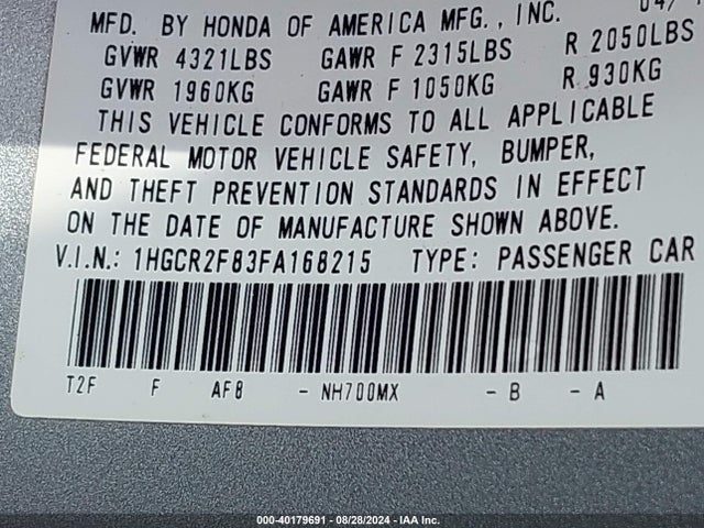 Honda Accord Ex-l 2015 1HGCR2F83FA168215 Image 9