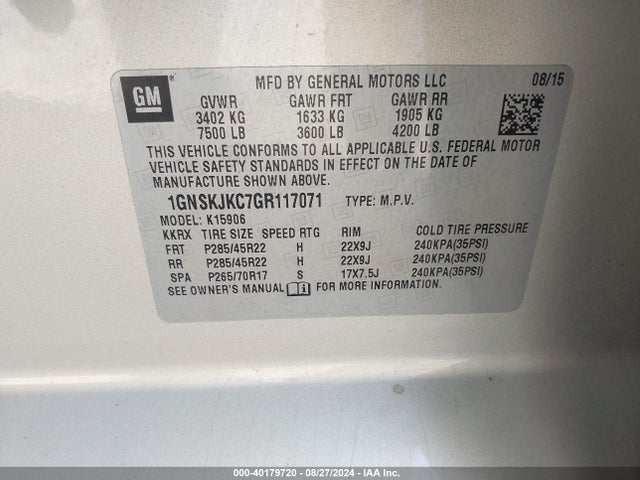 Chevrolet Suburban Ltz 2016 1GNSKJKC7GR117071 Image 9