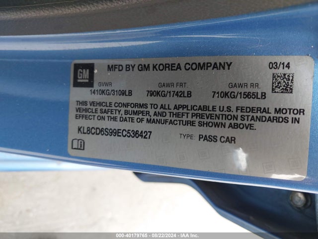 Chevrolet Spark 1lt Auto 2014 KL8CD6S99EC536427 Image 9