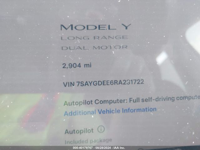 7SAYGDEE6RA231722 Tesla Model Y Long Range Dual Motor All-wheel Drive