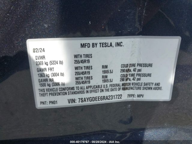 7SAYGDEE6RA231722 Tesla Model Y Long Range Dual Motor All-wheel Drive