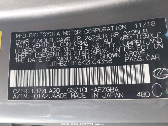 JTHBZ1B16K2004358 Lexus ES 350