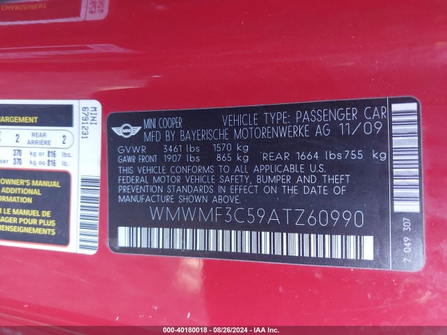 2010 MINI COOPER WMWMF3C59ATZ60990 Photo 8