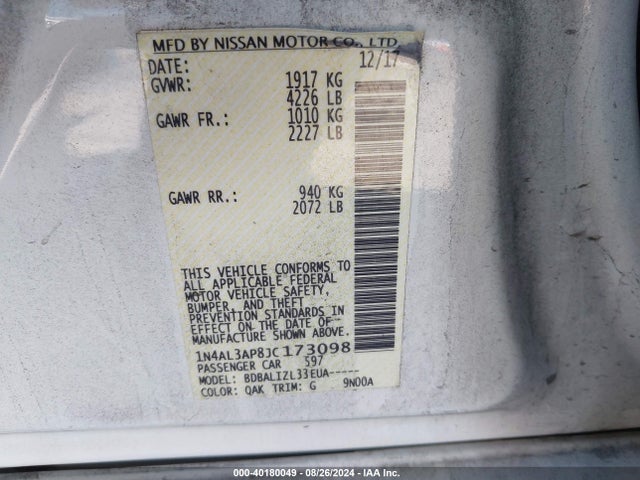 Nissan Altima 2.5 Sv 2018 1N4AL3AP8JC173098 Image 9