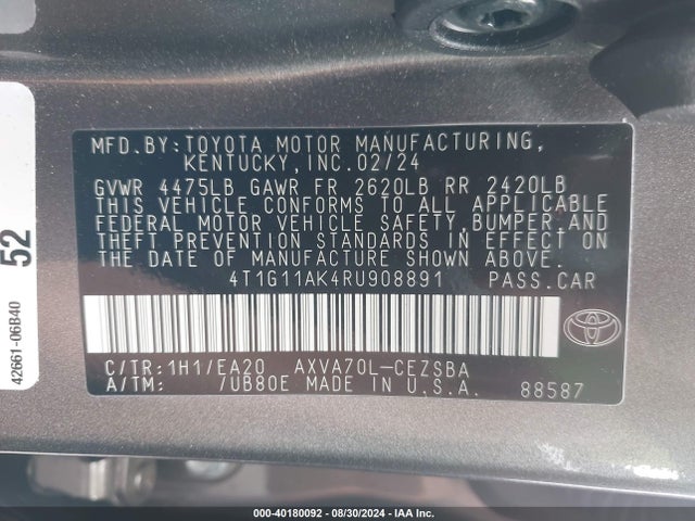 Toyota CAMRY SE 2024 4T1G11AK4RU908891 Image 9