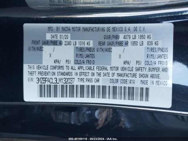 3MZBPACL3LM132037 Mazda Mazda3 Select Package