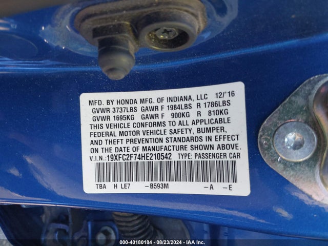 Honda CIVIC EX 2017 19XFC2F74HE210542 Image 9
