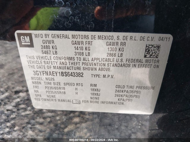 2011 CADILLAC SRX 3GYFNAEY1BS643382 Photo 8