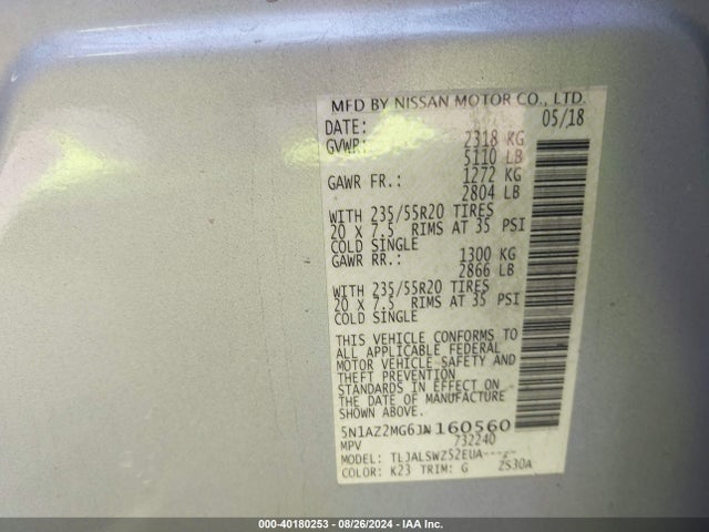 Nissan Murano Platinum 2018 5N1AZ2MG6JN160560 Image 9