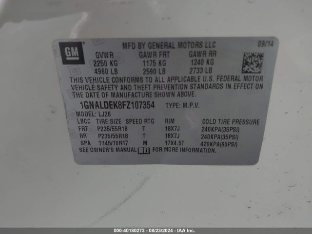 Chevrolet Equinox Ltz 2015 1GNALDEK8FZ107354 Image 9