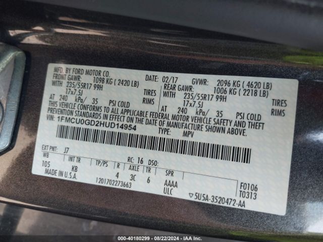 1FMCU0GD2HUD14954 Ford ESCAPE SE