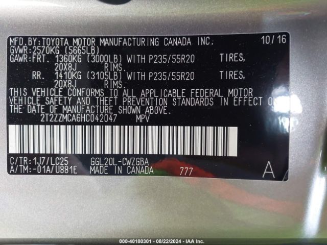 2T2ZZMCA6HC042047 Lexus Rx 350 F Sport