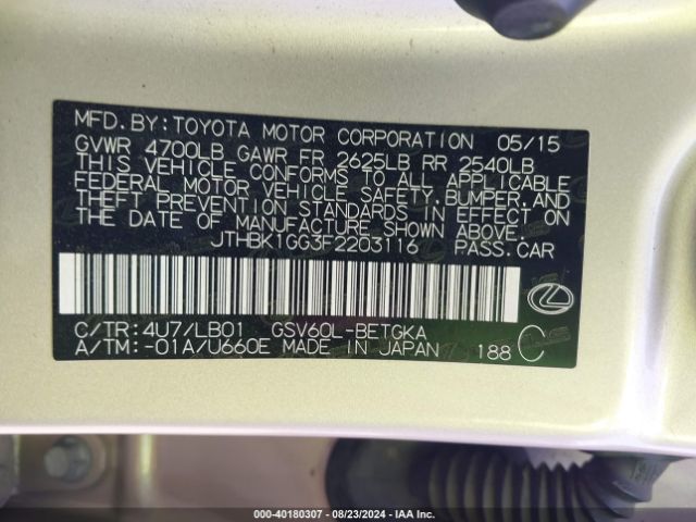 JTHBK1GG3F2203116 Lexus ES 350
